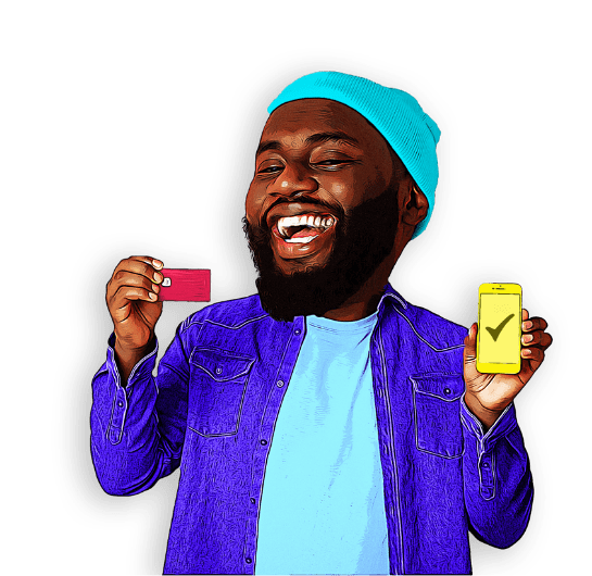 Man holding mobile phone and credit card illustration